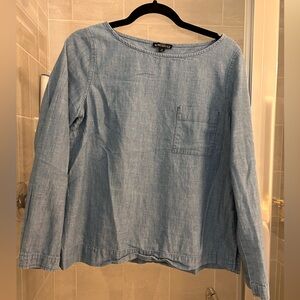 J. Crew Factory Light Blue Chambray Long-Sleeve Pocket Blouse
